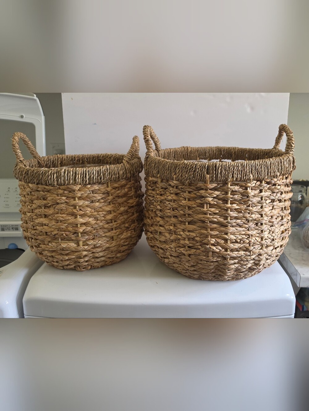 Natural Woven Seagrass Basket with Handles - Set of 2